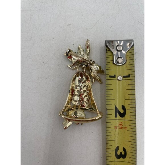 Vintage Christmas Bell Pin Brooch Gerrys Green & Red Enamel Holly Leaves Festive - Picture 3 of 3